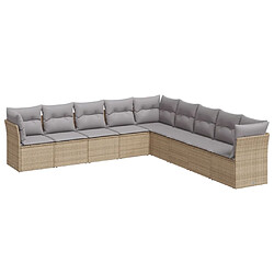 vidaXL Salon de jardin avec coussins 9 pcs beige résine tressée