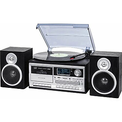 Trevi TT 1072 Dab - Système de Tourne-Disque stéréo Bluetooth avec récepteur numérique Dab / Dab+, Fonction encoding, Lecteur MP3, CD, USB, entrée auxiliaire, SD, Cassette, Noir