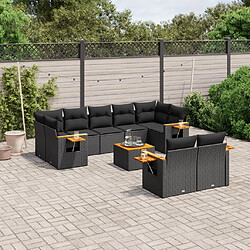 vidaXL Salon de jardin 10 pcs avec coussins noir résine tressée 