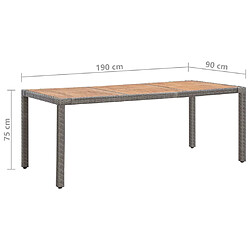 vidaXL Table de jardin Gris 190x90x75cm Résine tressée et acacia pas cher