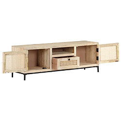 Avis Maison Chic Meuble TV scandinave - Banc TV pour salon 120x30x40 cm Bois de manguier et canne naturelle -MN35561