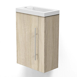 Meuble lave-mains moderne avec lavabo 45cm / Bois clair Meuble lave-mains à suspendre avec lavabo en résine et poudre de pierre, meuble de rangement avec une porte et 2 étagères 45cm / Bois clair