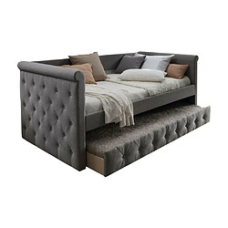 Avis Vente-Unique Lit banquette gigogne capitonné LOUISE - 2x90x190cm - tissu gris