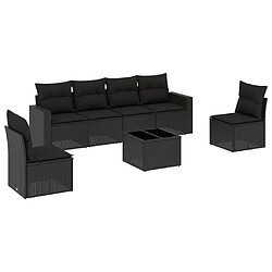 vidaXL Salon de jardin 7 pcs avec coussins noir résine tressée