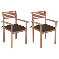 vidaXL Chaises de jardin lot de 2 et coussins taupe Bois teck massif 