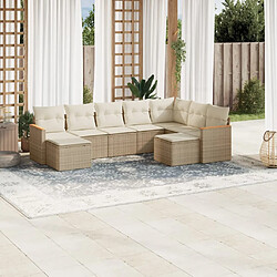 vidaXL Salon de jardin avec coussins 9 pcs beige résine tressée 