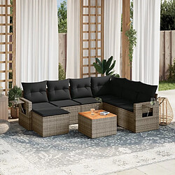 vidaXL Salon de jardin 8 pcs avec coussins gris résine tressée