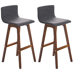 Decoshop26 Lot de 2 tabourets de bar chaise hautes en tissu gris clair piètement à quatre pieds en bois foncé 10_0004418 