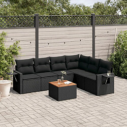 vidaXL Salon de jardin 7 pcs avec coussins noir résine tressée 