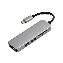 Wewoo HUB Type-C Hub de type C USB C Hub USB3.1 avec HDMI Hub combo 5 en 1 2 ports USB 3.0 Lecteur de carte SD TF Adaptateur USB Gris 