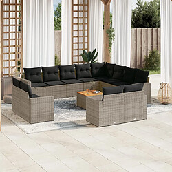 vidaXL Salon de jardin avec coussins 13 pcs gris résine tressée