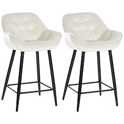 Decoshop26 Lot de 2 tabourets de bar chaises hautes assise effet capitonnée en velours crème et métal noir 10_0004163 