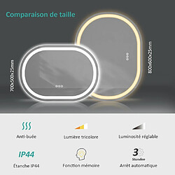 Avis EMKE Miroir lumineux salle de bain ovale 80x60cm, Miroir LED avec Interrupteur Tactile, Anti-buée, Miroir avec éclairage Lumière Froide/Chaude/Neutre