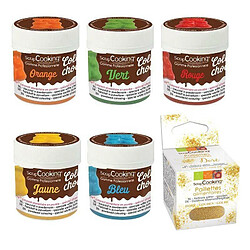 Scrapcooking 5 colorants liposolubles bleu-jaune-rouge-vert-orange + paillettes dorées 