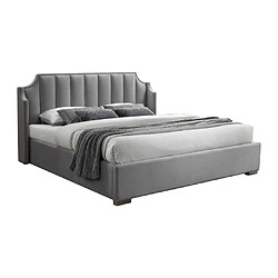 Avis Vente-Unique Lit coffre 140 x 190 cm avec tête de lit incurvée - Velours - Gris clair + Matelas - TEOMIS