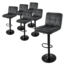 ML-Design Lot de 6 tabourets de bar rembourrées en velours gris chaise réglable en hauteur 