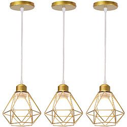 Stoex 3PCS Plafonnier Rétro Or Suspension Luminaire Vintage D'Intérieur Suspension Lustre E27 Cage en Métal