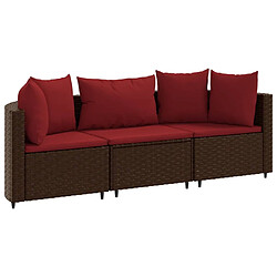 vidaXL Salon de jardin avec coussins 3 pcs marron résine tressée