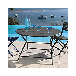 Proloisirs Table de jardin ronde en aluminium 4 personnes Globe graphite.