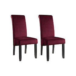 Vente-Unique Lot de 2 chaises DELINA - Velours matelassé & pieds bois - Bordeaux 