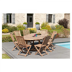 MACABANE Ensemble table ovale double extension + 8 chaises pliantes en teck massif Lombock