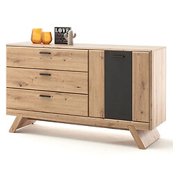 Pegane Buffet coloris chêne avec 1 porte et 3 tiroirs - Longueur 144 x Hauteur 84 x Profondeur 44 cm 