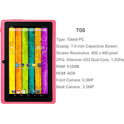 Wewoo Tablette Tactile Magenta 7 pouces Tactile, 512 Mo + 4 Go, Android 4.2.2, 360 degrés de rotation du menu, Allwinner A33 Quad-core, Bluetooth, WiFi