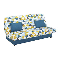 Vente-Unique Canapé convertible clic-clac en tissu SALOON avec coffre de rangement - Bleu imprimé GRAPHIC