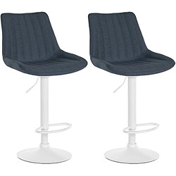 Decoshop26 Lot de 2 tabourets de bar réglable en hauteur pivotant à 360° assise en tissu gris foncé couture verticale pied métal blanc 10_0004438 