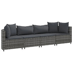 vidaXL Salon de jardin 4 pcs avec coussins gris résine tressée