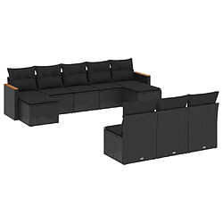 vidaXL Salon de jardin 10 pcs avec coussins noir résine tressée