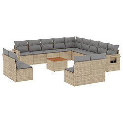 vidaXL Salon de jardin et coussins 14 pcs mélange beige résine tressée