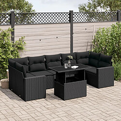 vidaXL Salon de jardin 8 pcs avec coussins noir résine tressée 