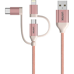 Avis Unitek USB-A - USB-C, microUSB, Lightning 1 m Rose (Y-C4036ARG)