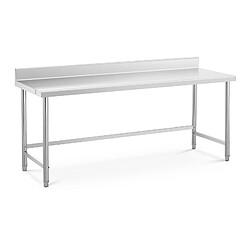 Helloshop26 Table de travail acier inoxydable plan de travail en inox plan de travail professionnel table de travail cuisine adossée dosseret 200 x 70 cm 95 kg 14_0005122