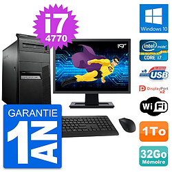 PC Tour Lenovo M93p Ecran 19" Intel i7-4770 RAM 32Go Disque 1To Windows 10 Wifi - Occasion