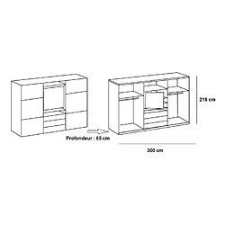 Avis Inside 75 Armoire de rangement coulissante MARITA chêne verre blanc partie centrale TV L 300 H 216 cm