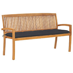 vidaXL Banc de jardin empilable et coussin 159 cm Bois de teck massif 