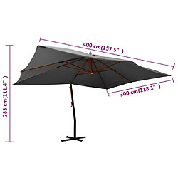 vidaXL Parasol de jardin en porte-à-faux avec mât en bois anthracite pas cher