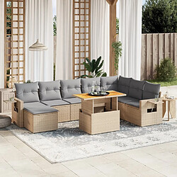 vidaXL Salon de jardin avec coussins 9 pcs beige résine tressée 