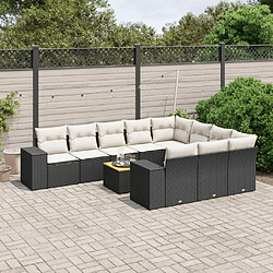 vidaXL Salon de jardin 11 pcs avec coussins noir résine tressée 