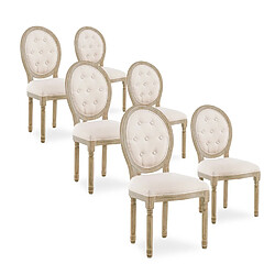 NC Lot de 6 chaises médaillon capitonnées Louis XVI tissu Beige