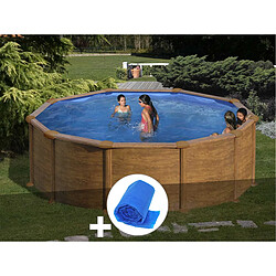 Kit piscine acier aspect bois Gré Mauritius ronde 3,70 x 1,32 m + Bâche à bulles