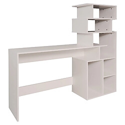 Alter Bureau avec bibliothèque haute moderne, Console avec étagères de rangement, Table d'étude pour chambre, 160x40xh135 cm, Couleur Blanc