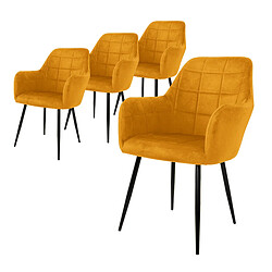 ML-Design 4x Chaises de salle à manger rembourré velours moutarde fauteuils retro/moderne