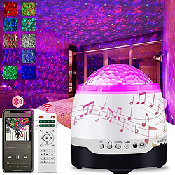 Universal Projecteur étoilé à LED, lumière nocturne étoilée avec musique Bluetooth, minuterie 8 sons naturels décontractés pour les fêtes d'anniversaire, les salles de bal, les réunions de famille, (blanc)