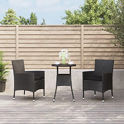 Maison Chic Ensemble de bistro 3 pcs coussins,Table + chaises + coussins de jardin noir poly rotin -GKD532754