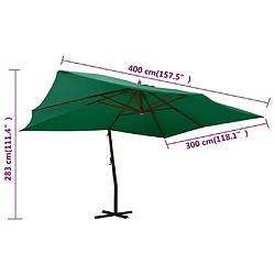 vidaXL Parasol de jardin en porte-à-faux avec mât en bois vert pas cher