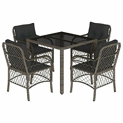 Maison Chic Ensemble à manger d'extérieur 5 pcs avec coussins,Salon de jardin gris résine tressée -GKD141057