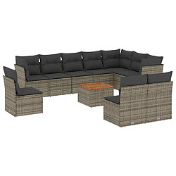 Maison Chic Salon de jardin 11 pcs avec coussins, Ensemble Tables et chaises d'extérieur gris résine tressée -GKD538561